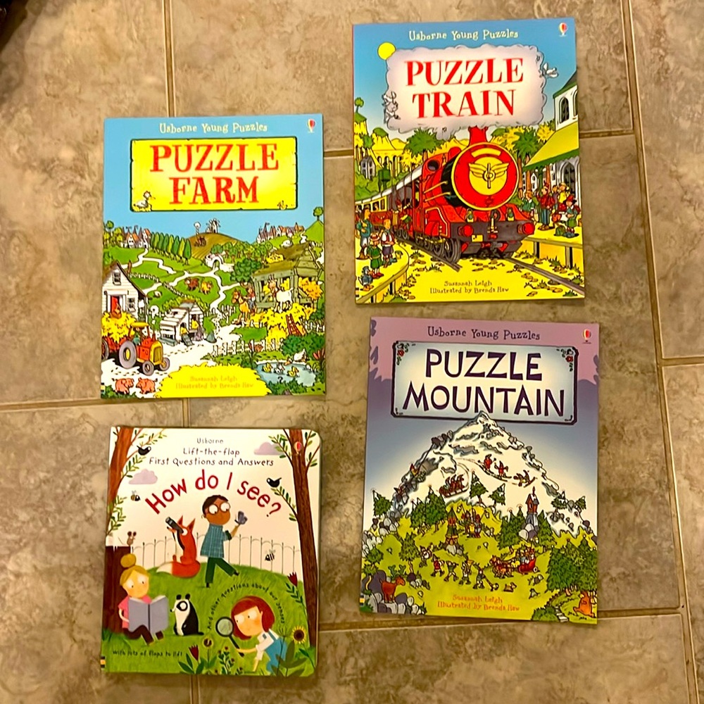 Like new Usborne puzzle books and lift the flap book bundle